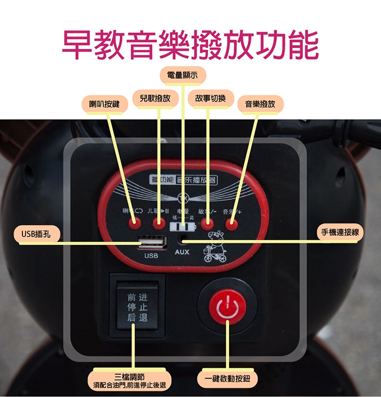 TECHONE MOTO24 網紅熊小熊電動三輪摩托車炫酷音樂燈光電動機車