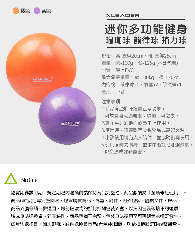 Leader X 迷你多功能健身瑜珈球 韻律球 抗力球 20cm 紫色