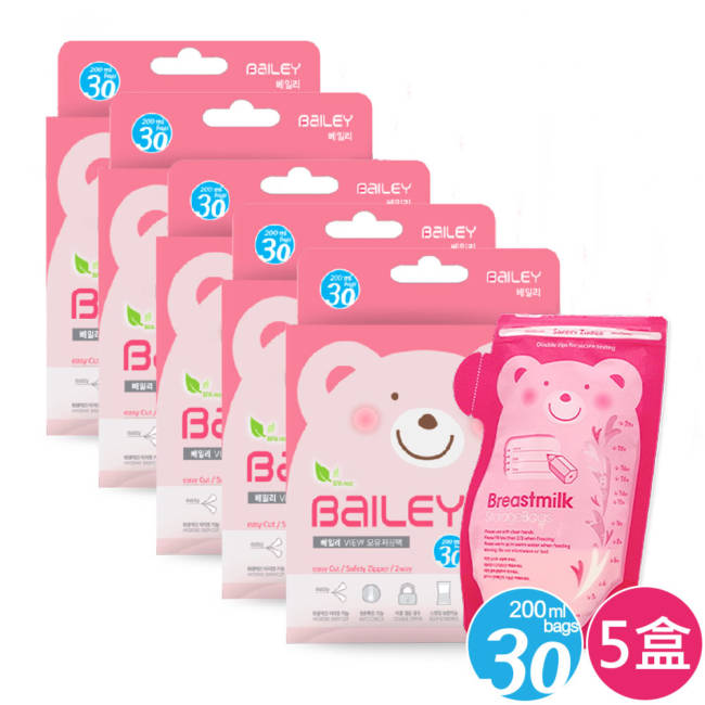 韓國BAILEY貝睿 母乳儲存袋(壺嘴型) 200ml 30入(5盒)