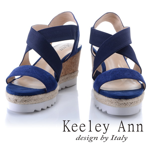 Keeley Ann 休閒假期~交叉設計真皮楔型涼鞋(藍色-Ann)