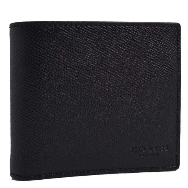 COACH 經典烙印LOGO 防刮全皮革掀開式短夾-質感黑(附可拆式證件夾)