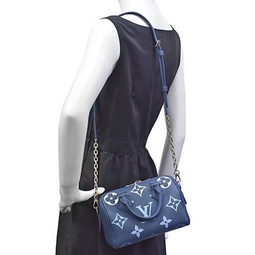 Auth Louis Vuitton Monogram Empreinte Speedy Bandouliere 20 M46517 Handbag  Blue