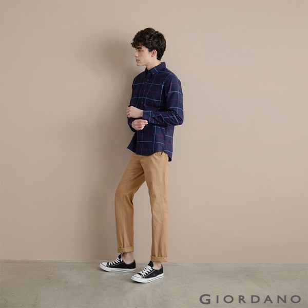 GIORDANO 男裝基本款錐形彈力卡其長褲 - 04 虎眼石卡其