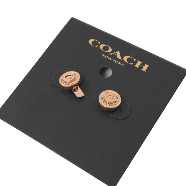 COACH C字LOGO圓型小水鑽LOGO耳環(玫瑰金色)