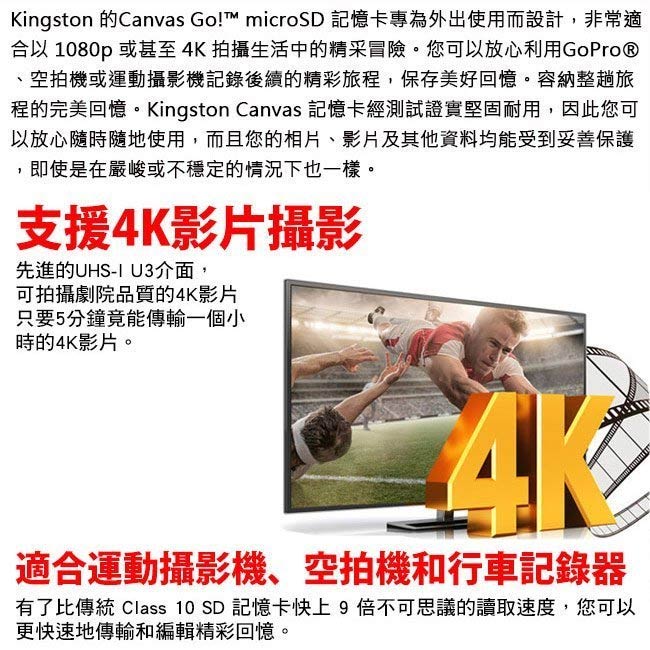 Kingston 金士頓 64G U3 microSDXC V30 記憶卡 SDCG2