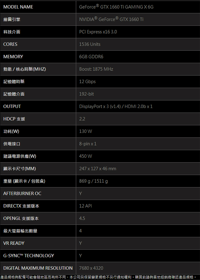 MSI微星 GeForce GTX 1660 Ti GAMING X 6G 顯示卡