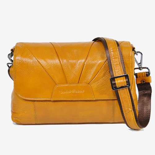 Miyo進口牛皮名媛方形肩斜背兩用包(黃色)