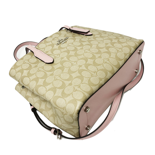 COACH 經典C LOGO PVC皮革兩用托特公事包(櫻花粉)