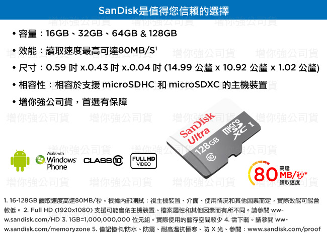 SanDisk Ultra microSD UHS-I 128GB 記憶卡-白(公司貨)