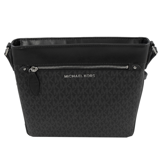 MICHAEL KORS JET SET經典PVC拉鍊斜背扁包(黑灰)