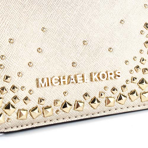 MICHAEL KORS 金LOGO點點鉚釘綴飾防刮皮革壓釦短夾-金色