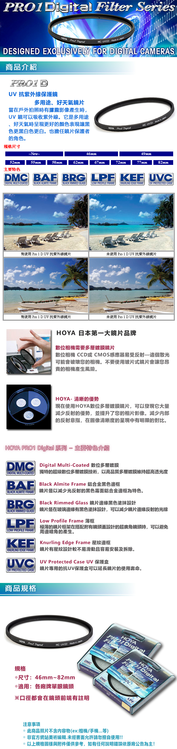 HOYA PRO 1D 46mm UV 鏡