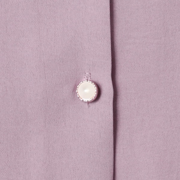 純色造型釦荷葉袖無領襯衫/上衣-OB大尺碼