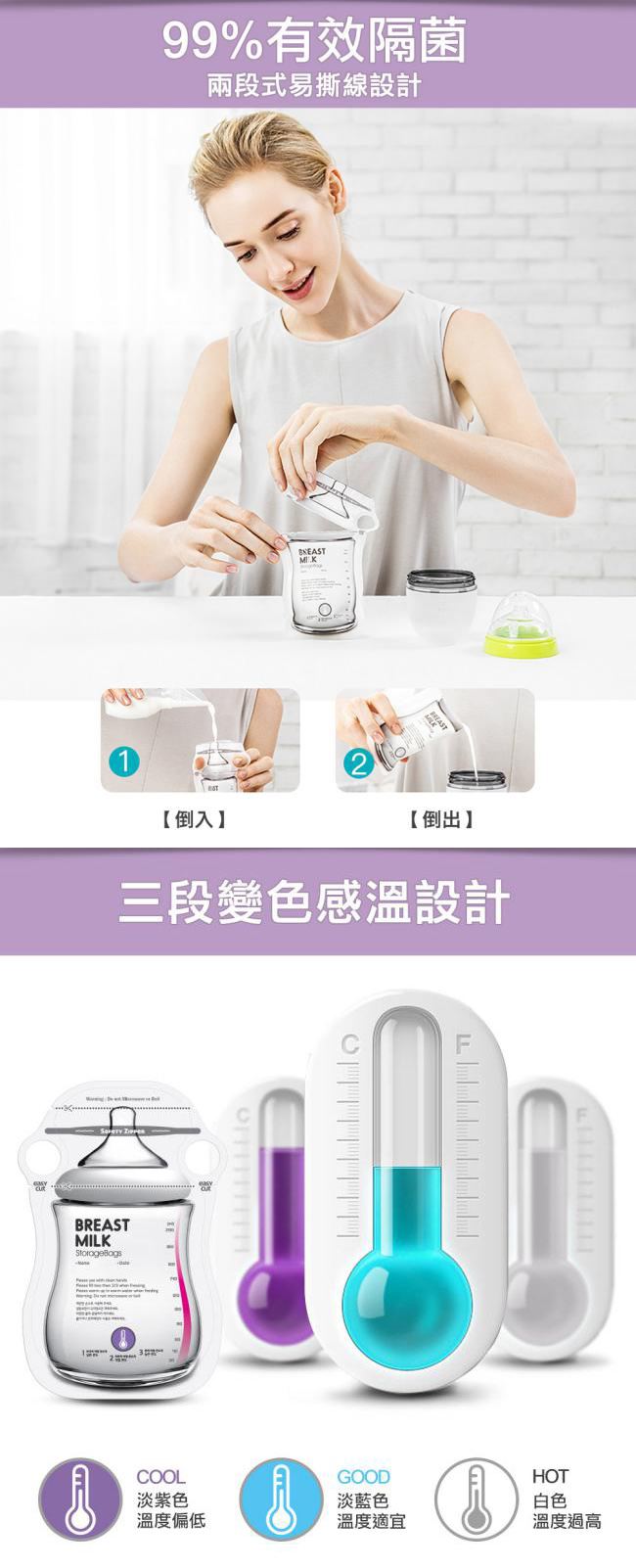 韓國BAILEY貝睿 感溫母乳儲存袋-指孔型60入(3盒)