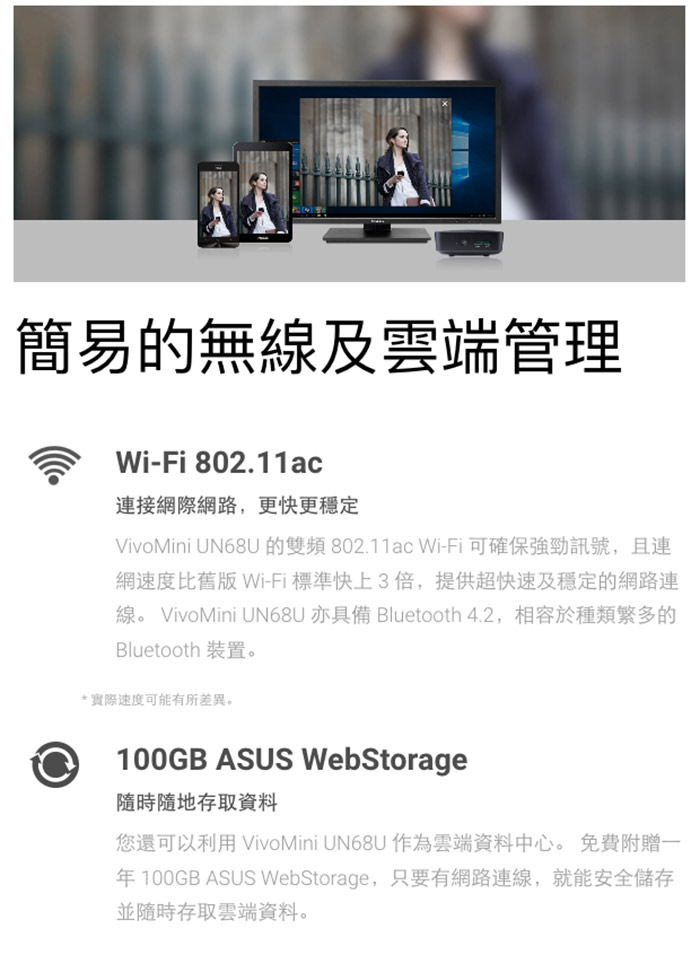 ASUS 商用VIVO Mini UN68U-i5-8250U/4G/128G