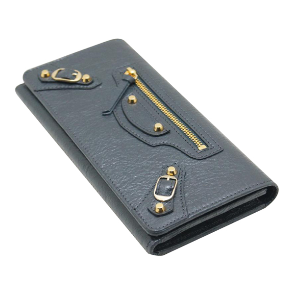 BALENCIAGA MONEY金釦羊皮釦式長夾(鉛灰色)