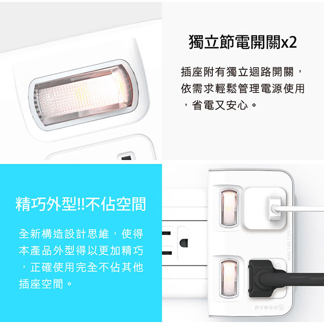 Tyson太順電業 TS-122B 2切2座 3P便利型 節能小壁插