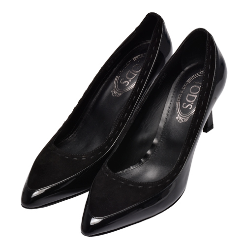 TOD?S 經典牛皮麂皮拼接高跟鞋(黑)