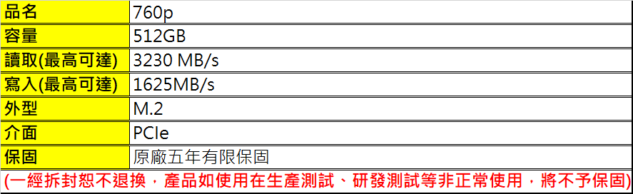 Intel 英特爾 760p 512GB M.2 2280 PCIe 固態硬碟