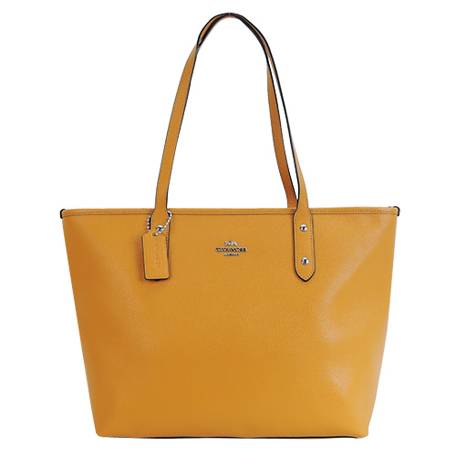 COACH 馬車 LOGO 素面防刮皮革托特包(橙橘)