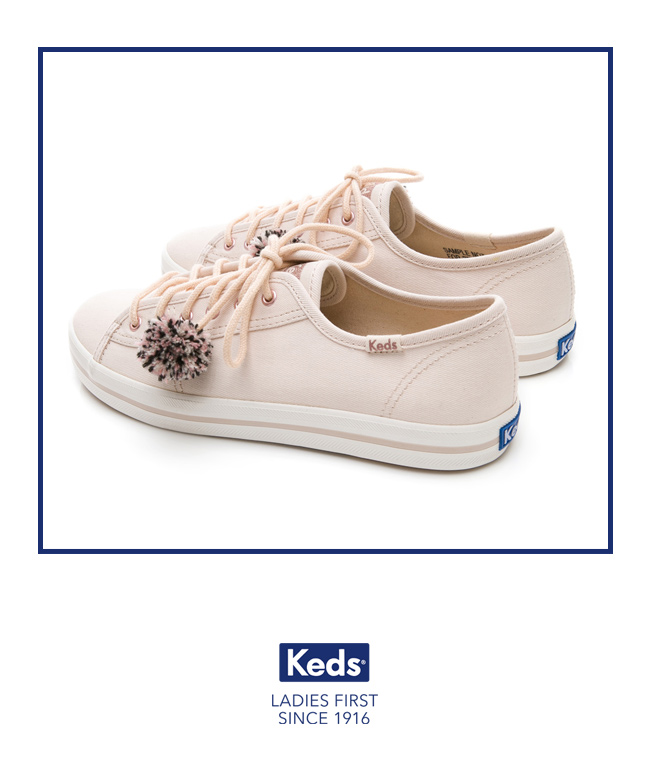 Keds KICKSTART 毛球裝飾綁帶休閒鞋-奶油白