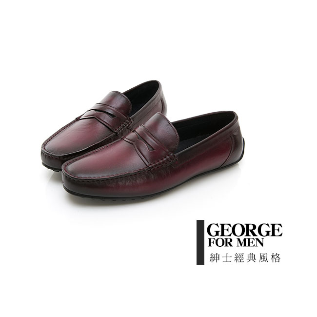 【GEORGE 喬治皮鞋】Amber 都會時尚 簡約直套式紳士皮鞋-酒紅色