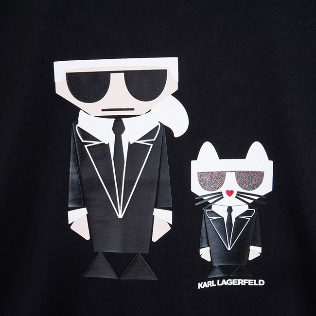 KARL LAGERFELD Q版卡爾貓咪造型短T恤 (黑色)