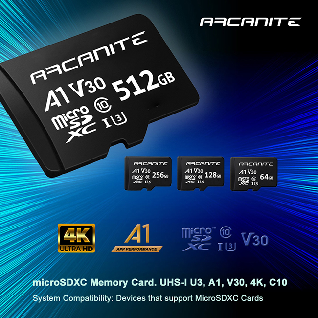 ARCANITE Micro SDXC U3 V30 A1 128GB 記憶卡