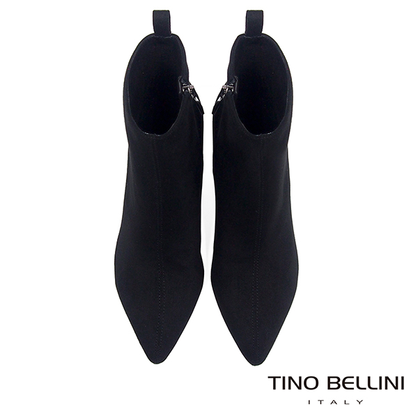 Tino Bellini 純色極簡絨布中跟尖楦短靴 _ 黑