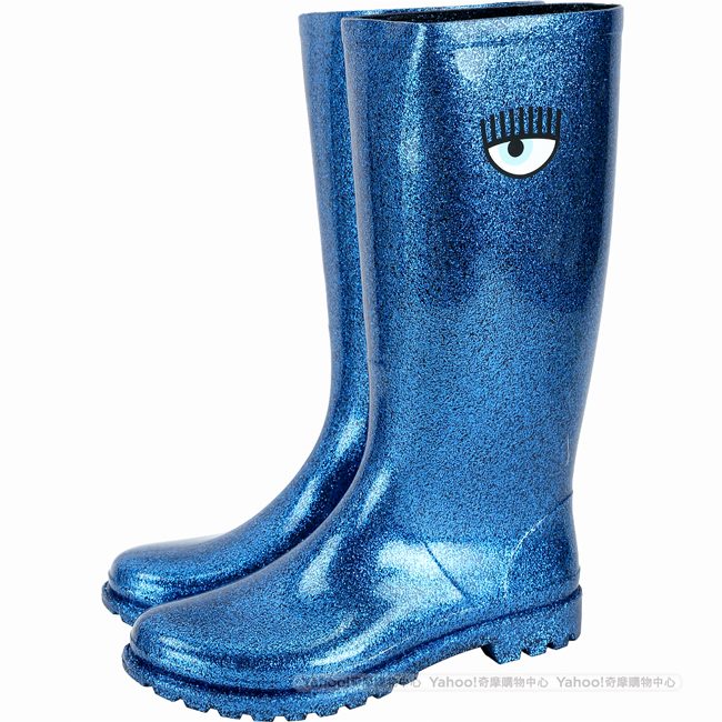 Chiara Ferragni Rainboot 眨眼圖騰長筒雨靴(亮片藍)