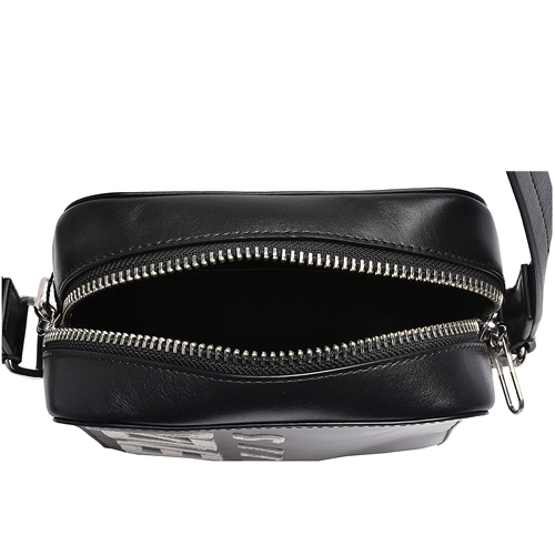 KENZO LOGO系列小牛皮拉鍊斜背包(黑)