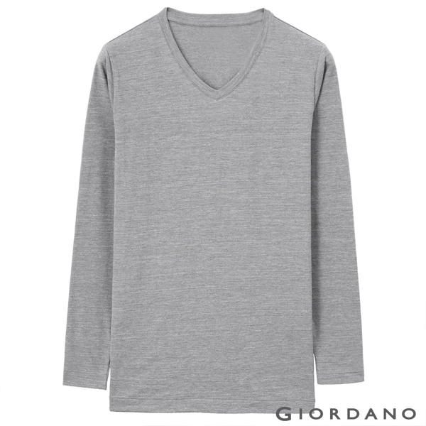 GIORDANO 男裝Beau-warmer plus+彈力V領極暖衣-03 灰色