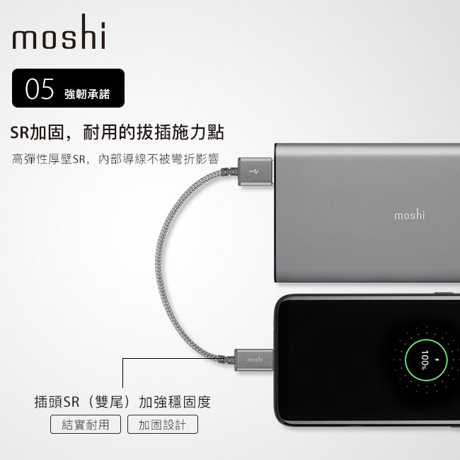Moshi Integra™ 強韌系列 USB-C to USB-A 耐用充電/傳輸編織線
