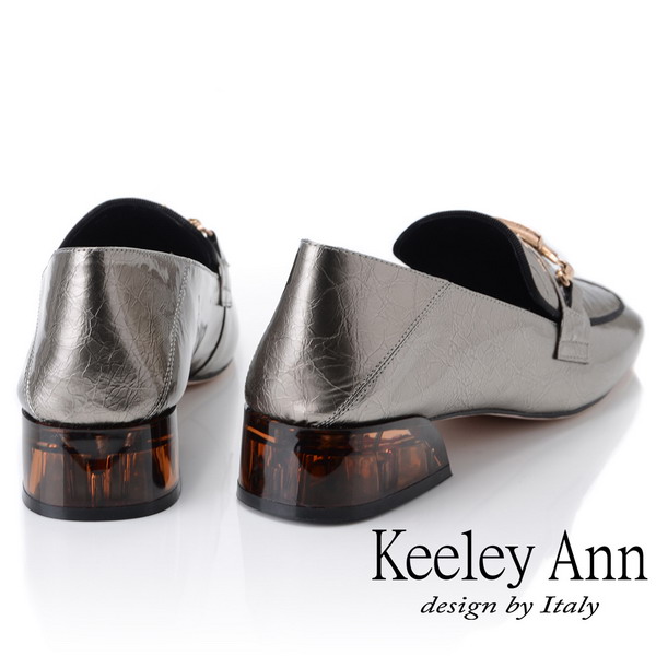 Keeley Ann復古時尚 水中花金屬軟漆皮樂福鞋(淺金色-Ann系列)