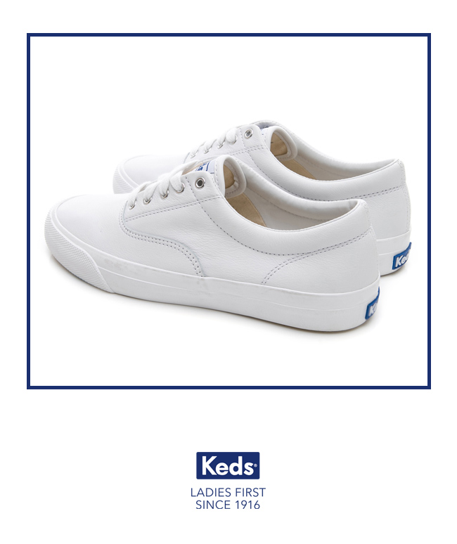 Keds ANCHOR 皮革復刻綁帶休閒鞋-白