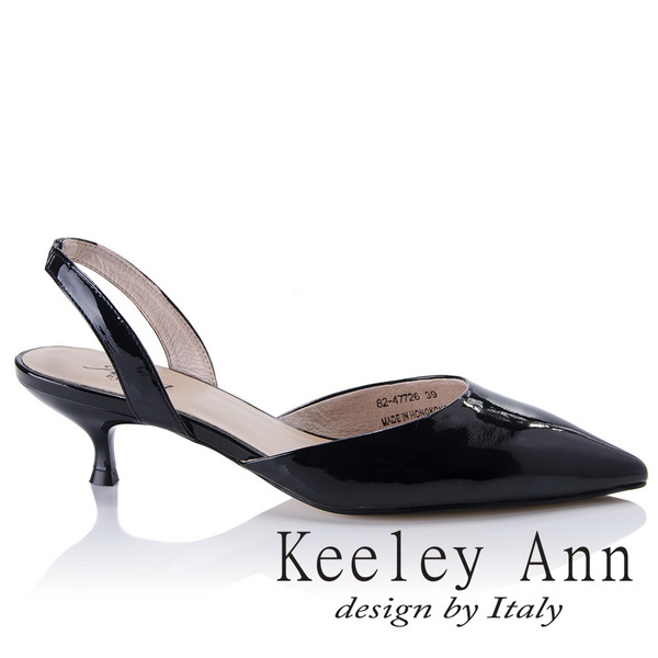 Keeley Ann 俐落個性~素色漆皮質感真皮尖頭跟鞋(黑色-Ann)
