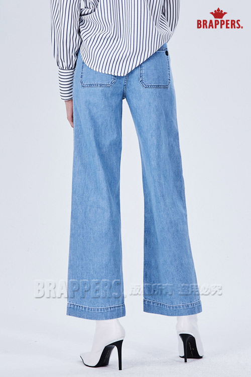 BRAPPERS 女款 Boy friend系列-中寬版直筒褲-藍