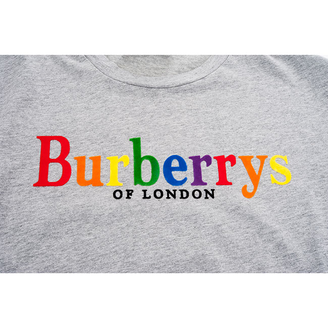 BURBERRY 新款彩虹英文字LOGO棉質T恤 (灰色)