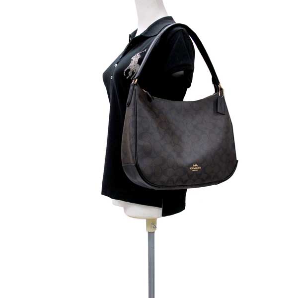 COACH 立體馬車經典防潑水Logo半月肩背包(黑咖啡色)