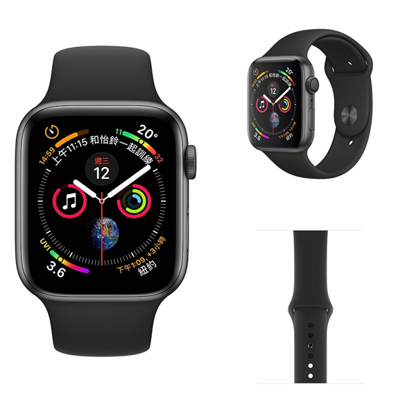 Apple Watch Series 4 GPS 44mm 太空灰鋁金屬錶殼黑色運動型錶帶