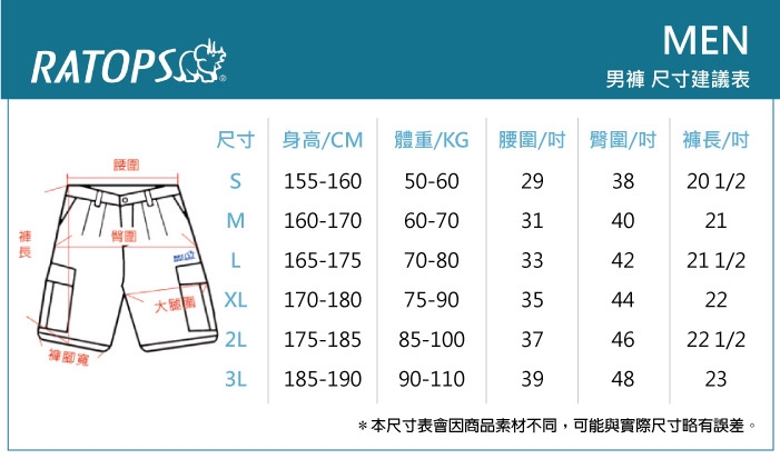 瑞多仕-RATOPS 男彈性快乾休閒短褲(多口袋).吸溼排汗平織休閒褲_DA3414