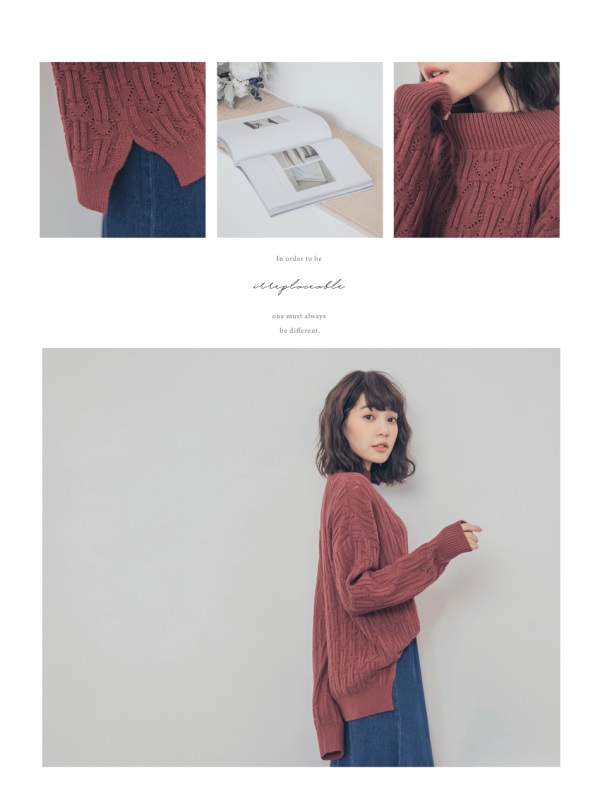 變化織紋滿版鏤空針織毛衣-OB大尺碼