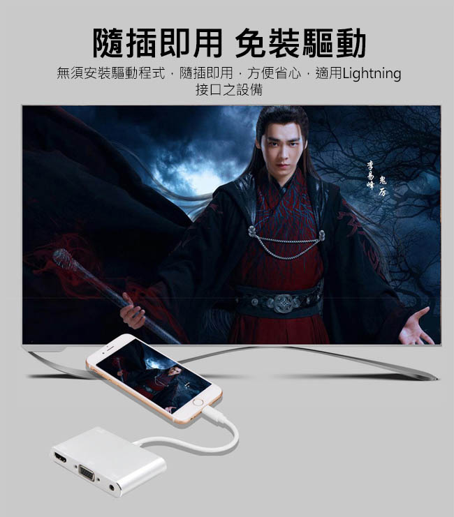 蘋果Lightning轉HDMI+VGA+AV 三合一高品質數位影音轉接器-7585C