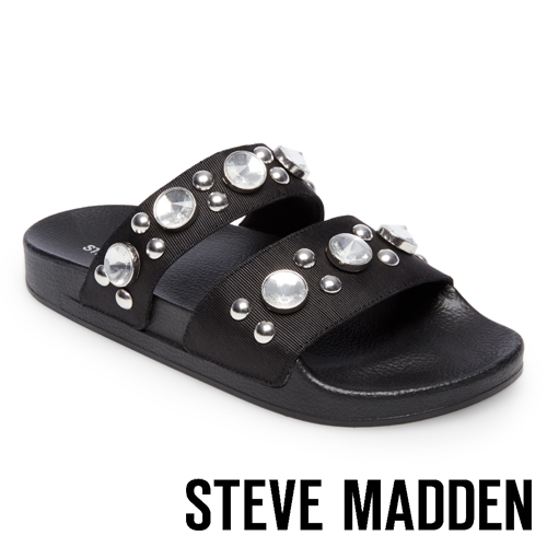 STEVE MADDEN-SHININ 寶石鉚釘鑲嵌二字帶厚底拖-黑色