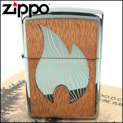 ZIPPO 美系~Flame-火焰圖案-桃花心木貼片打火機