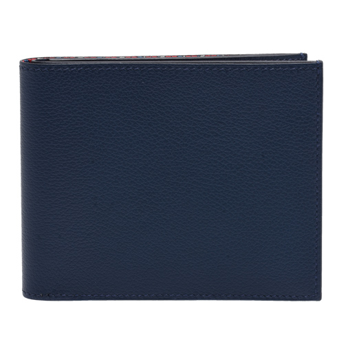 HERMES Citizen Twill絲綢印花襯裡Evercolor小牛皮對摺短夾-靛藍