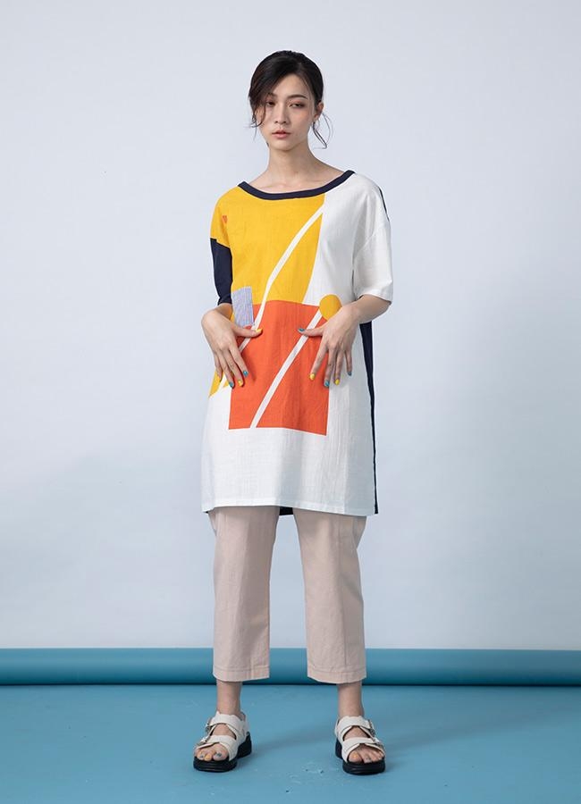 gozo 日系幾何色塊造型長洋裝(二色)