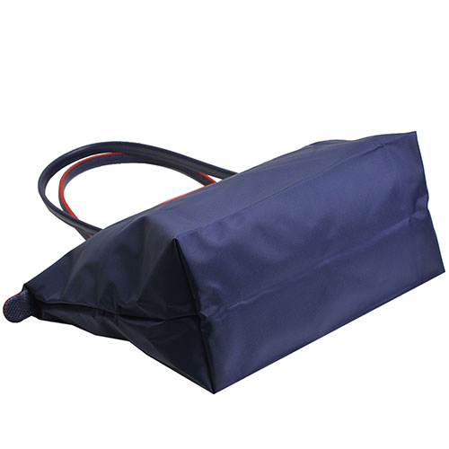 Longchamp Club系列刺繡摺疊拉鍊長提把尼龍水餃包(小/海軍藍)