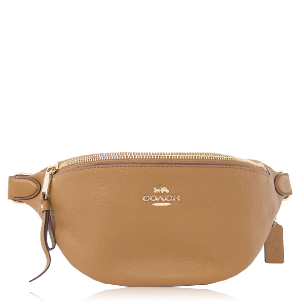 COACH 鵝卵石皮革 / 斜背 / 腰包(駝色)