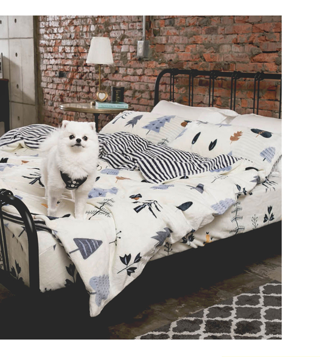 織眠坊 北歐風法蘭絨加大兩用毯被床包組-森森吸引